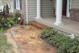 Stunning Stamped Concrete Sidewalk with Split Rock Step and Concrete Stain in Hanover PA