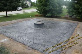 Stamped Concrete Patio with Border and Fire PIt